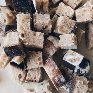 Cubed bread to make croutons is a great use up day old bread.