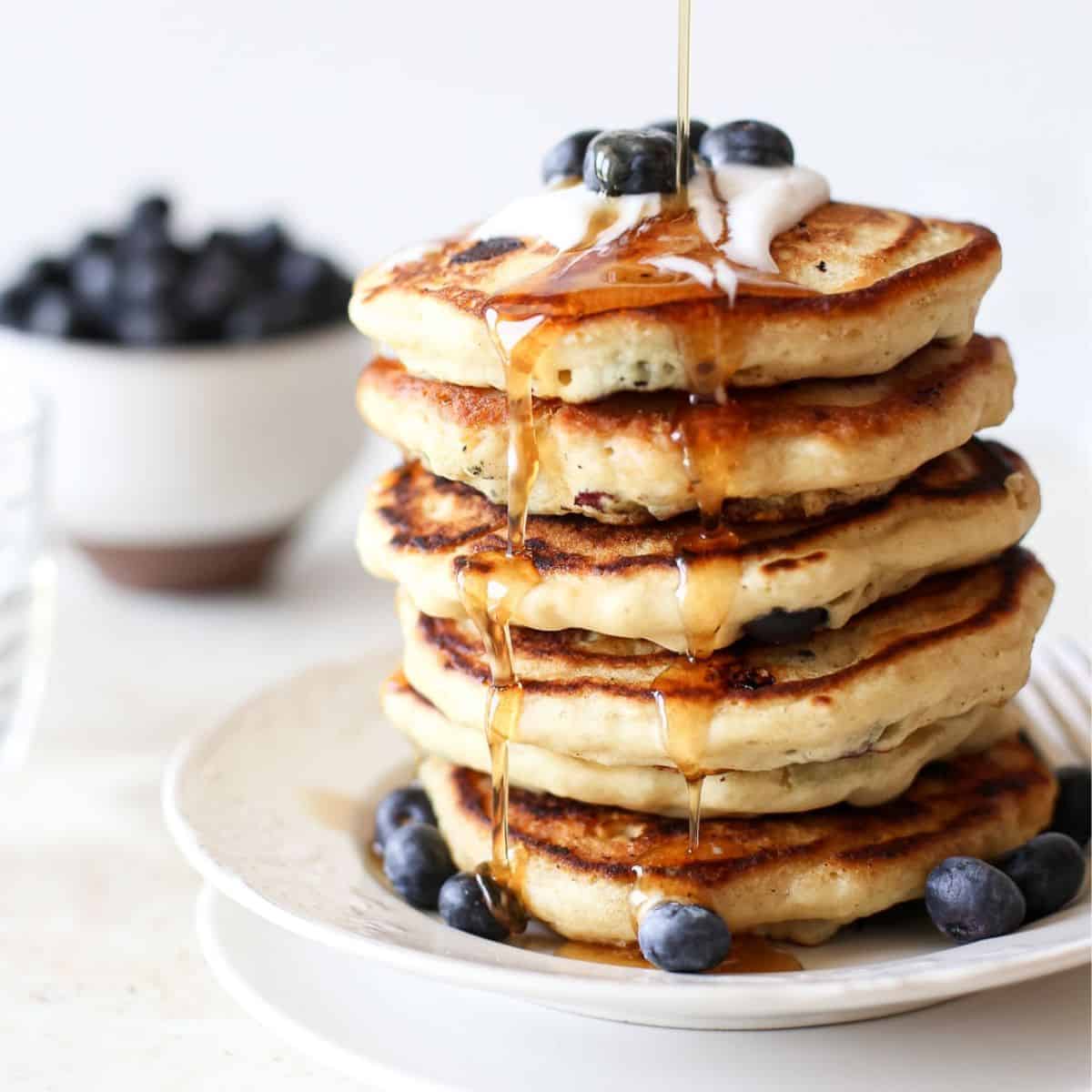 Fluffy Blueberry Dairy Free Pancakes - A Nourishing Plate