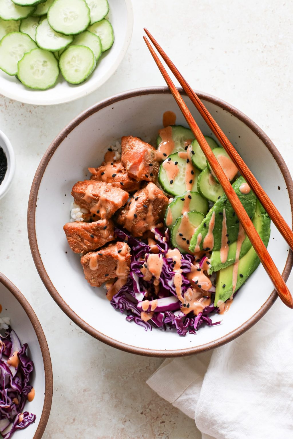 Cooked Salmon Poke Bowl - A Nourishing Plate