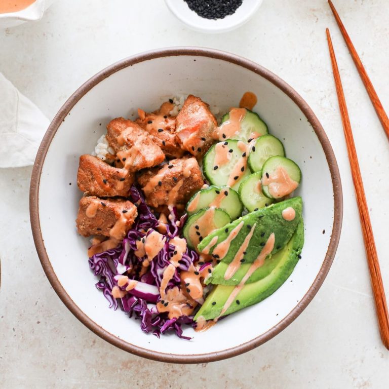 Cooked Salmon Poke Bowl - A Nourishing Plate