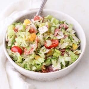 Chopped Italian grinder salad with tangy Italian grinder dressing.